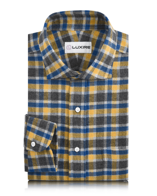 Yellow Blue Grey Herringbone Checks Work Shirt