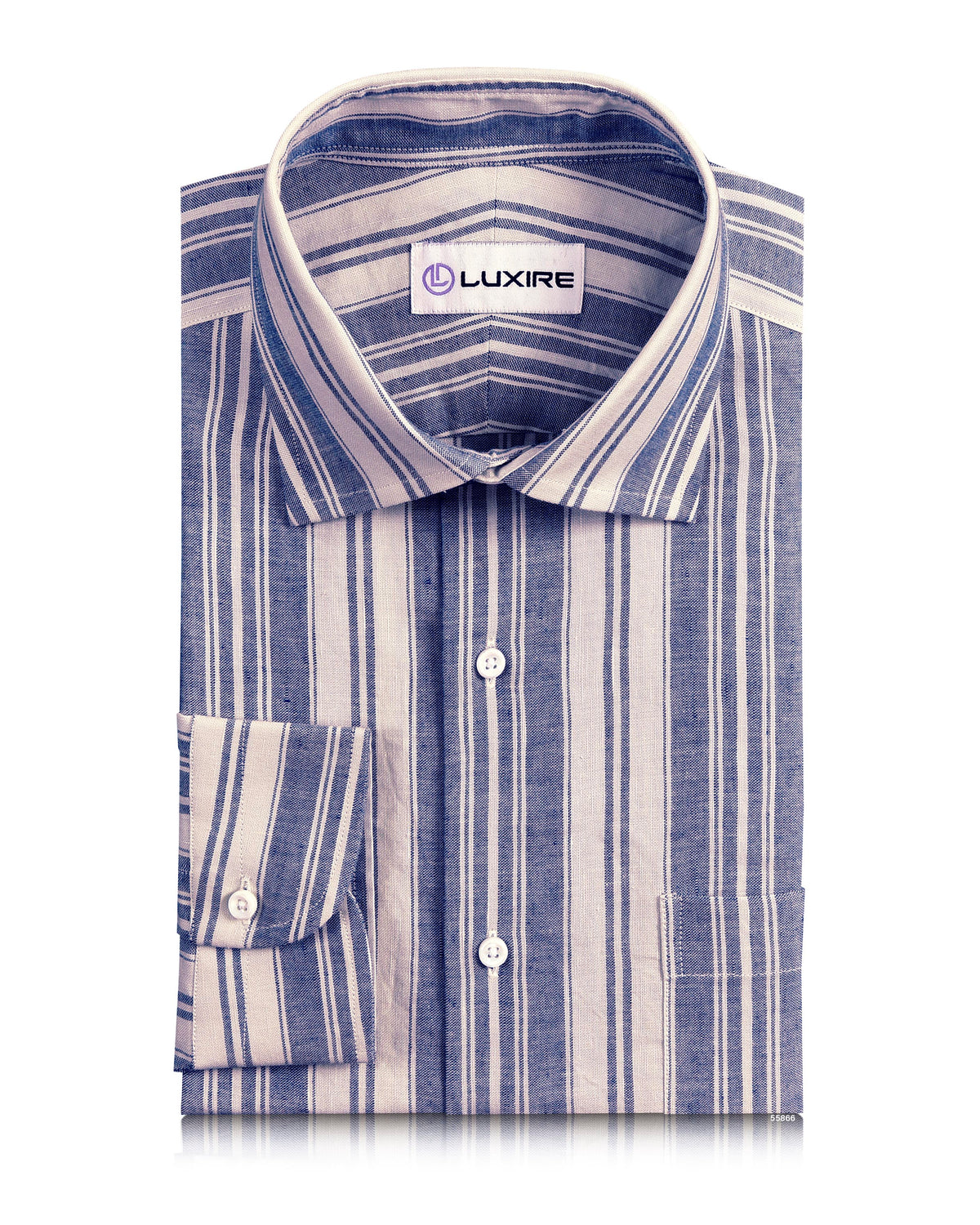 Linen Cotton: Oxford Ecru Indigo Stripes - 1