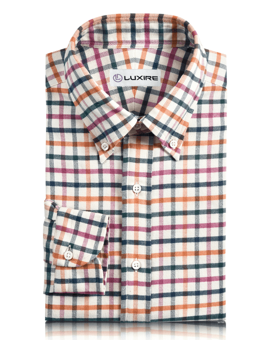 Pink Orange Green Blue Window Pane Checks Flannel Work Shirt