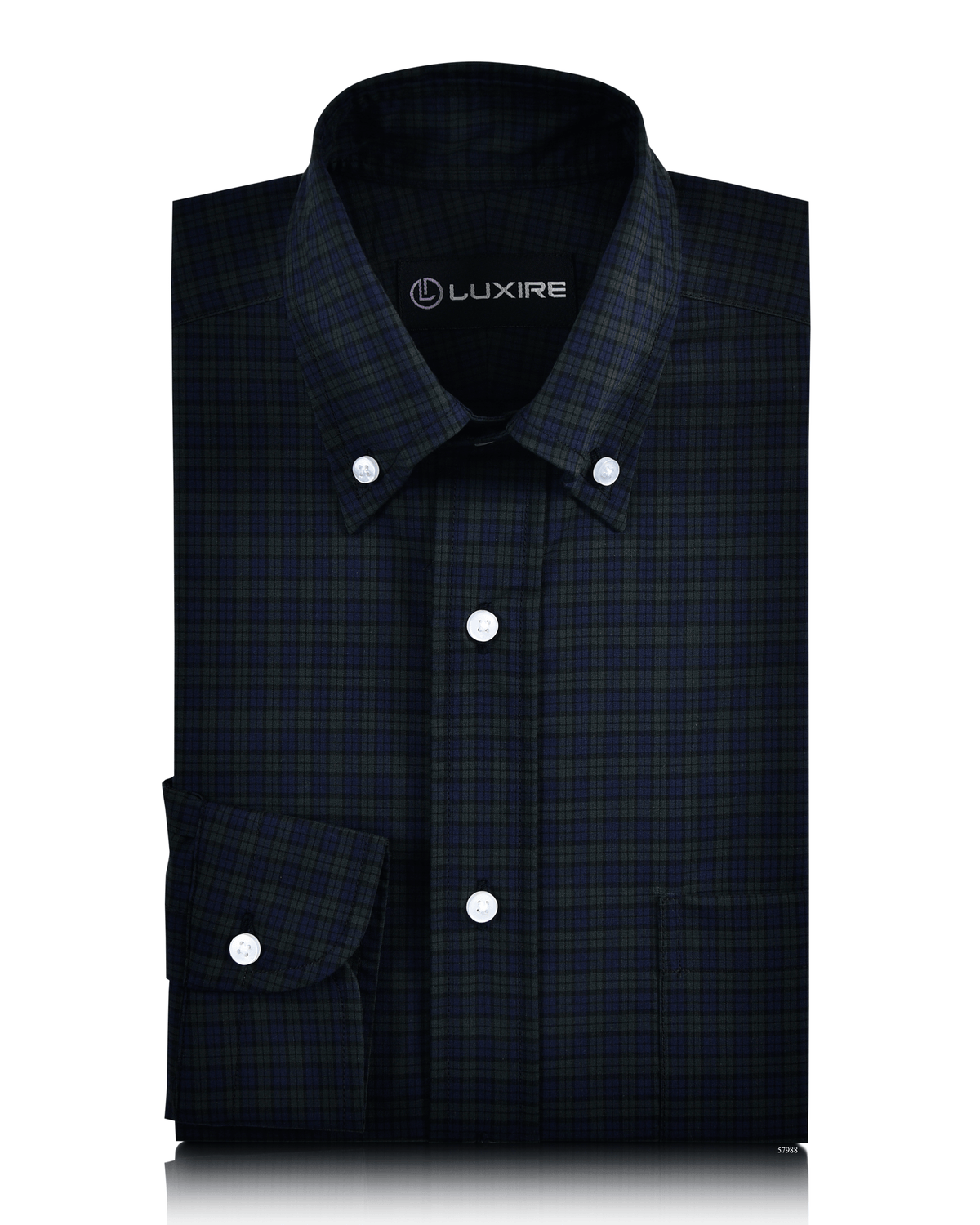 Dark Green On Blue Tattersall Blackwatch Shirt - 1