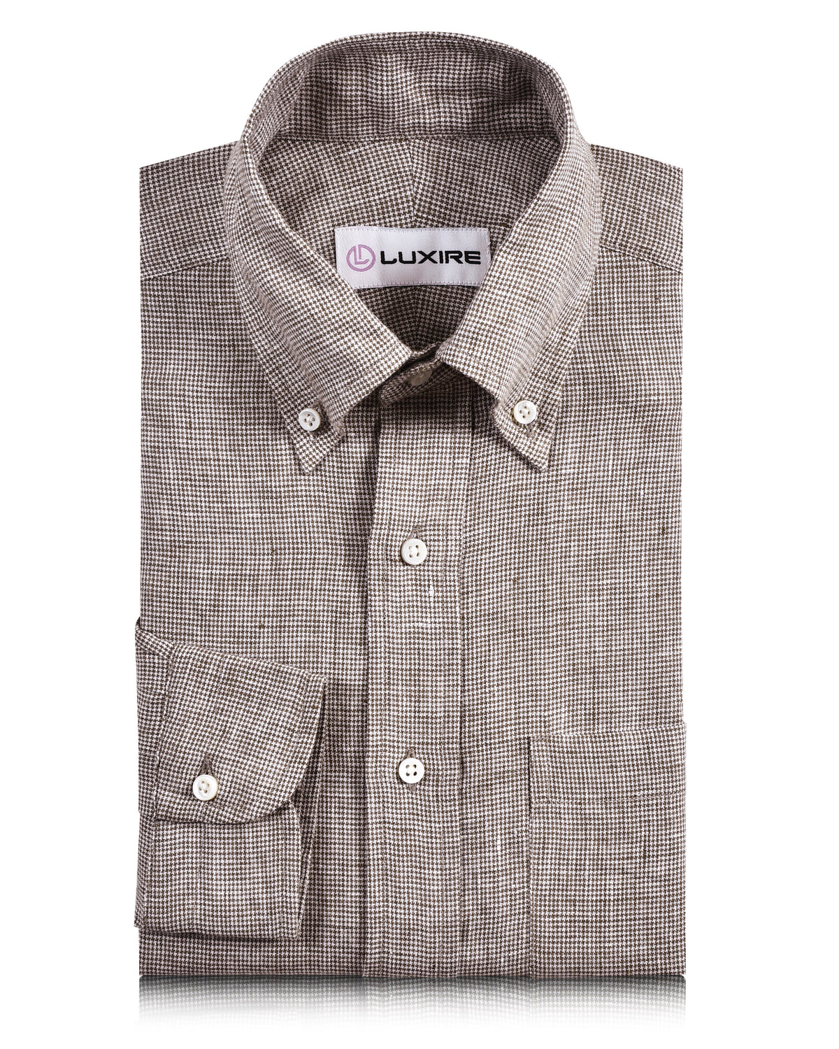 Linen: Brown White Mini Houndstooth Shirt - 1