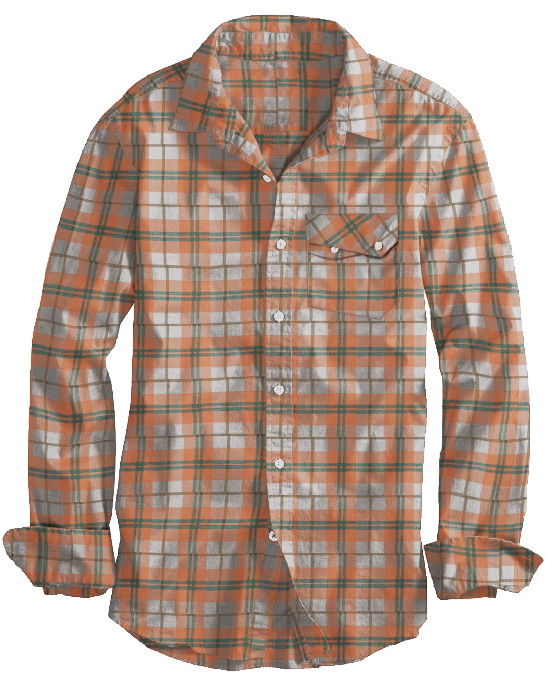 Orange Turquoise Cream Madras Checks Twill - 1