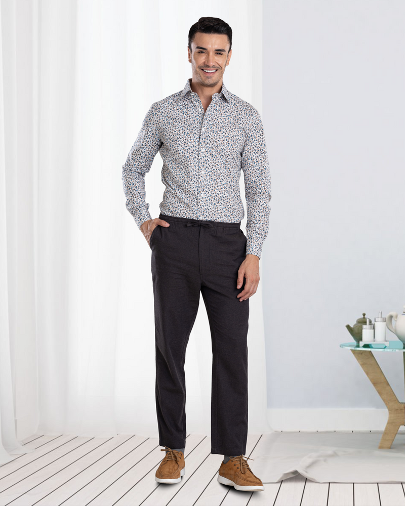 Blue Fine Floral Prints on White Shirt