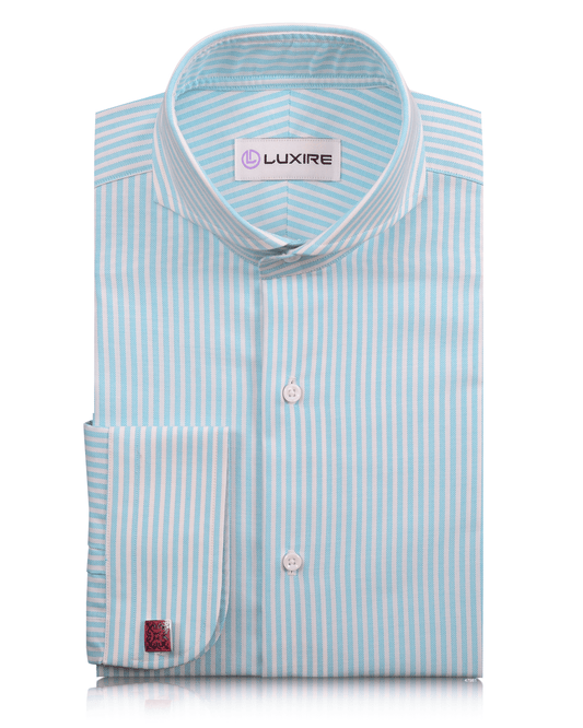 Ferozi Blue on White University Stripes Wrinkle Resistant Oxford Shirt