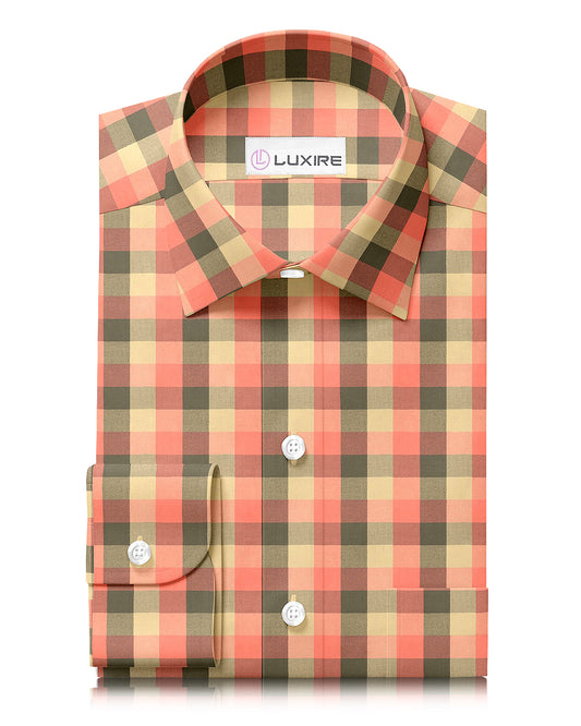 Orange Olive Tan Windowpane Twill Flannel Work Shirt