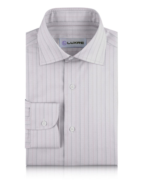 Pullover Shirt in Ecru Wide Black Red Pin Stripes