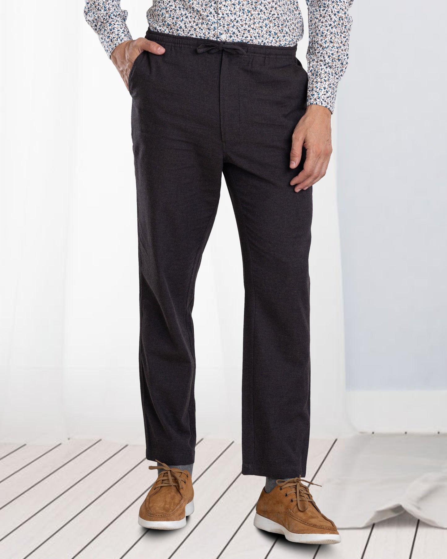 Charcoal Grey Milange Cotton Flannel Drawstring Pant