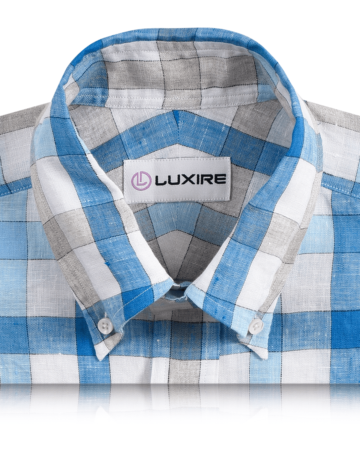 White Blue Ecru Linen Checks