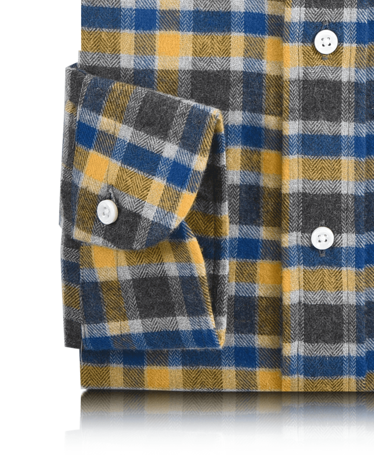 Flannel: Yellow Blue Grey Herringbone Checks Shirt - 3