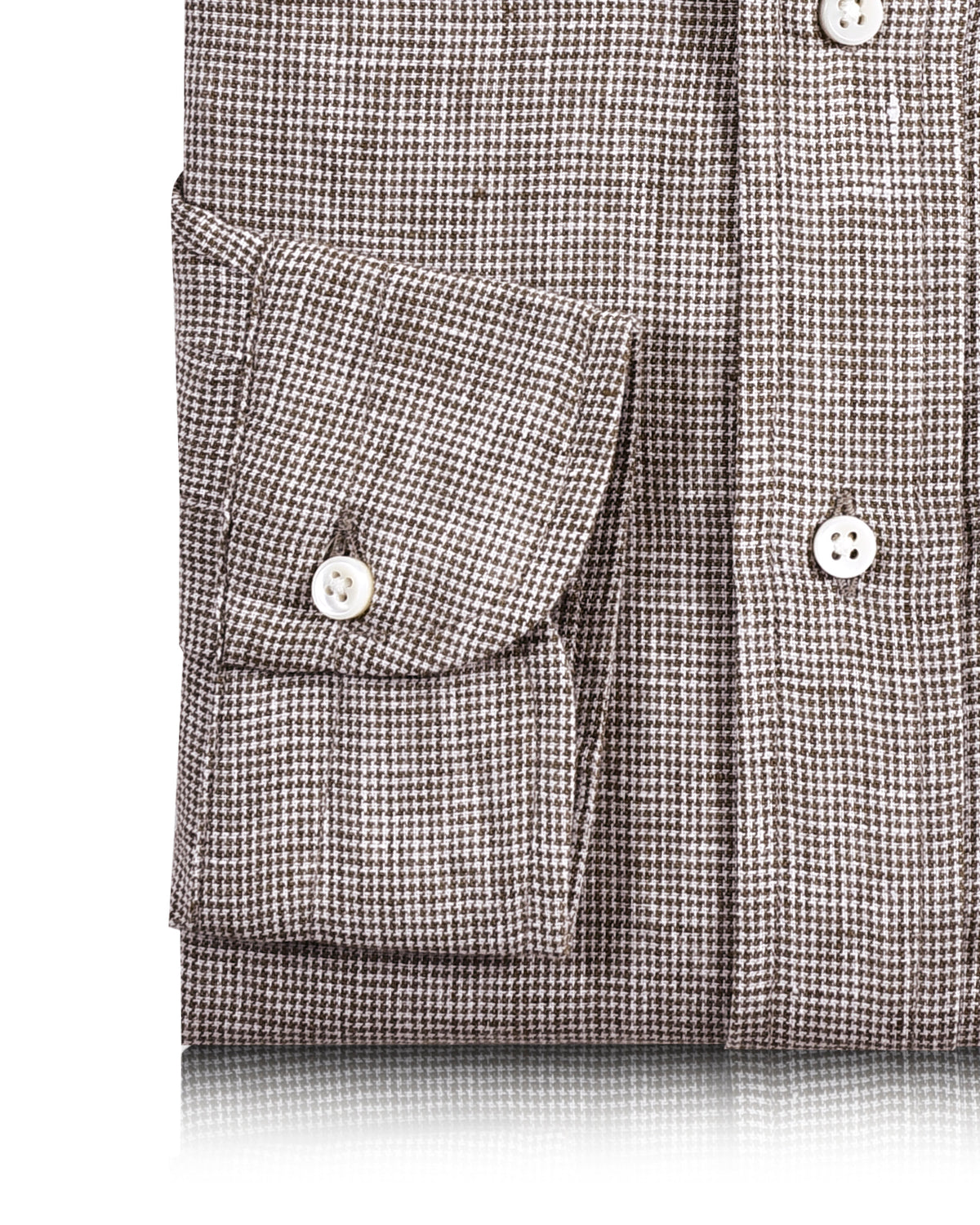Linen: Brown White Mini Houndstooth Shirt - 3
