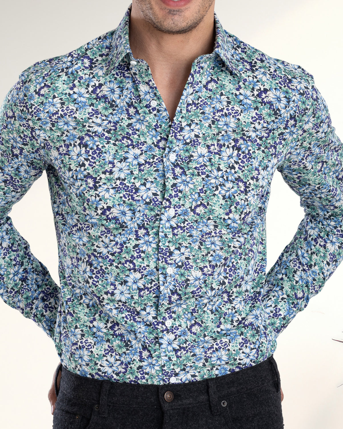 Ultramarine Blue Green prints on White Shirt - 1