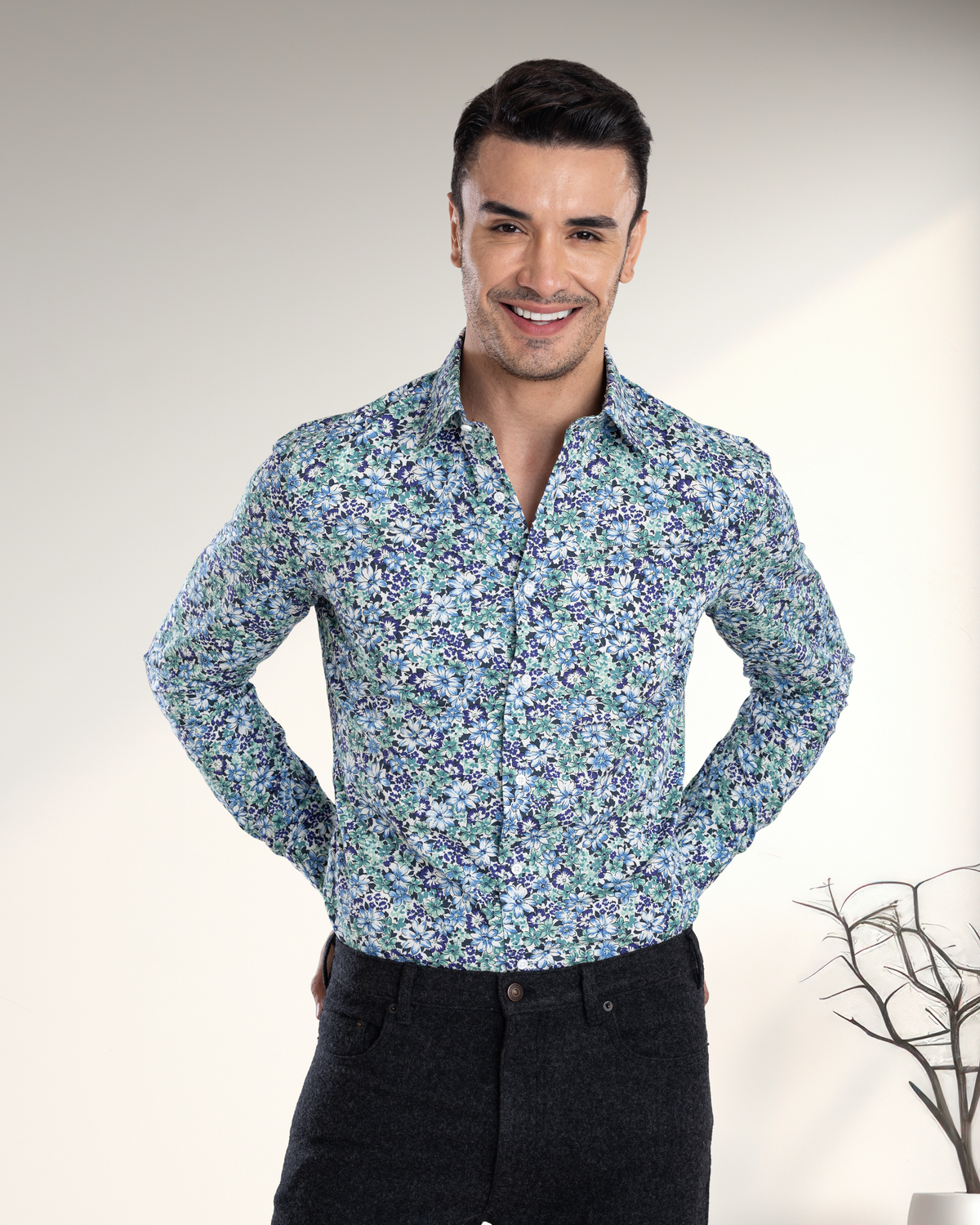 Ultramarine Blue Green prints on White Shirt - 3