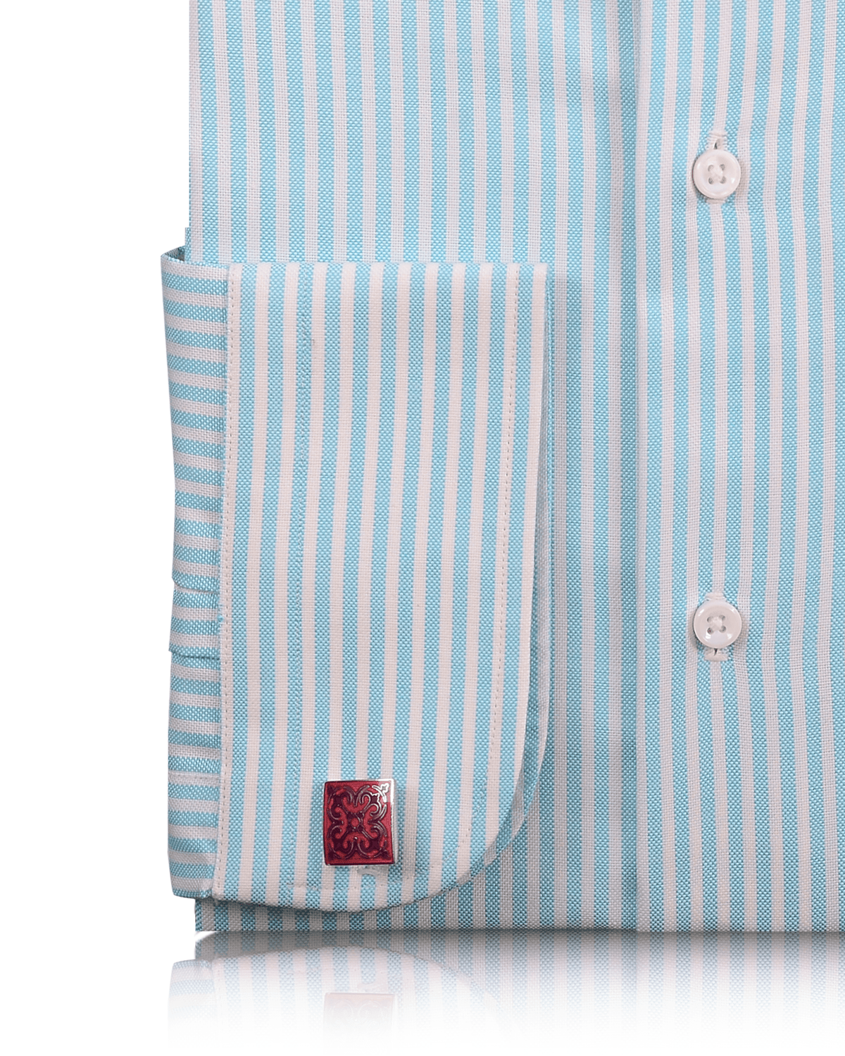 Ferozi Blue on White University Stripes Wrinkle Resistant Oxford Shirt - 3
