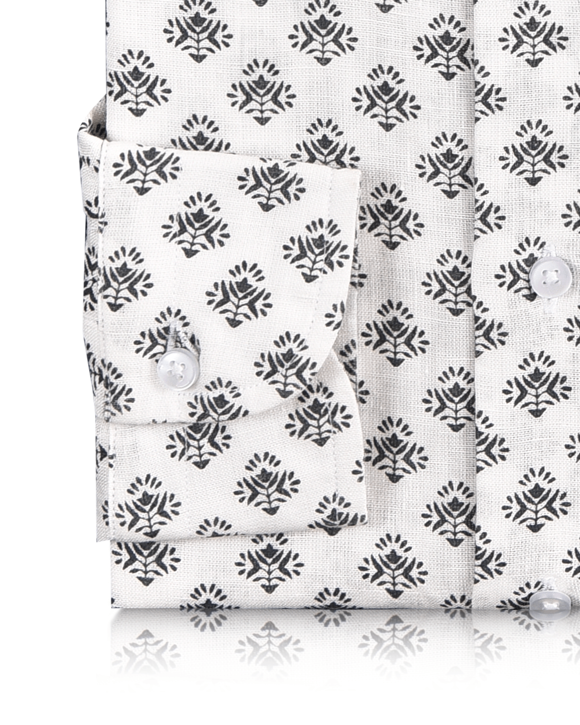 Linen:Black Flowers Printed on White Linen - 3