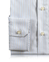 Blue and Black Pin Stripes On White Shirt