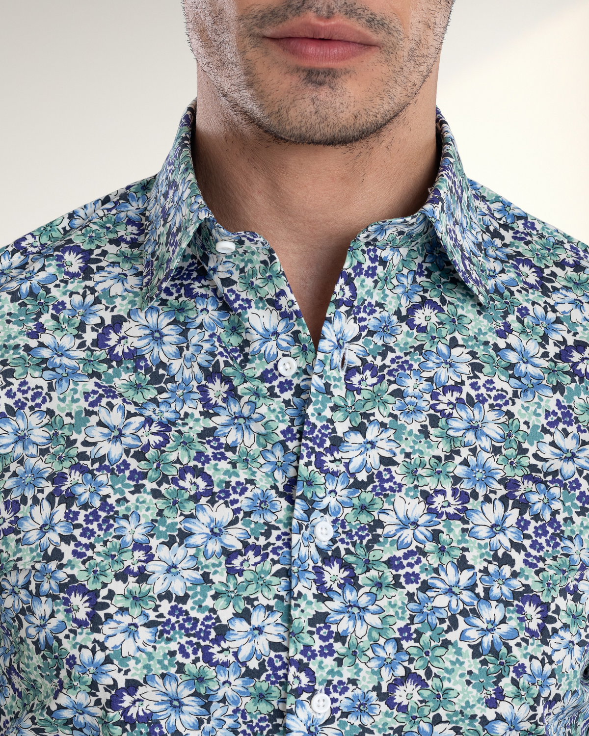 Ultramarine Blue Green prints on White Shirt - 2