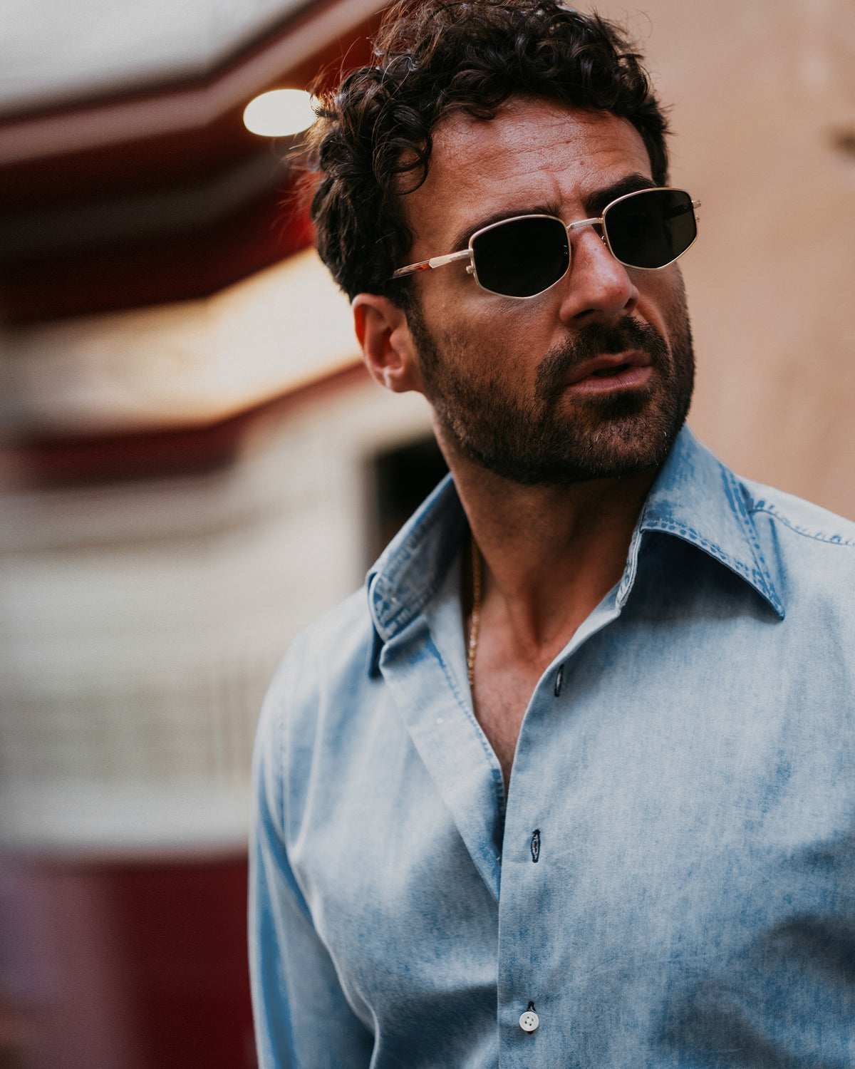 Fade Washed Light Blue Denim Chambray Shirt - 5