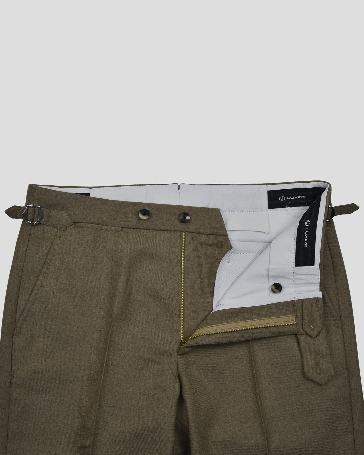 Dugdale Olive Beige Wool Flannel Dress Pant - 4