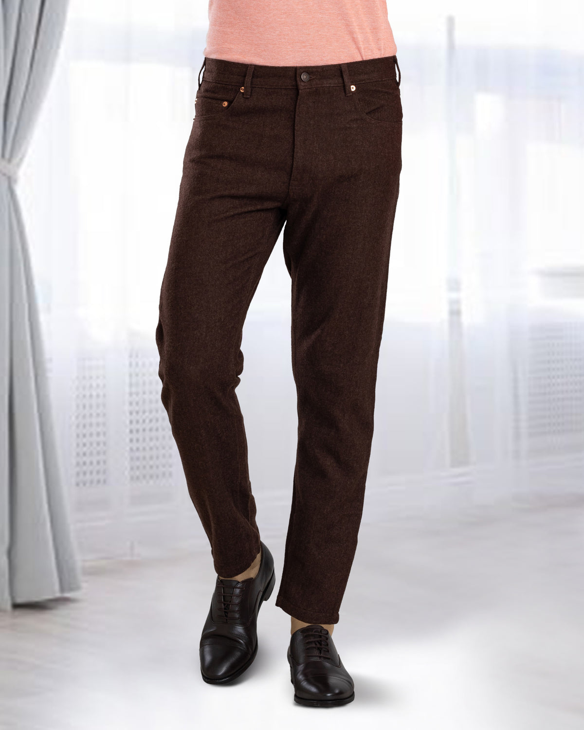 Brown Wool Jeans - 1