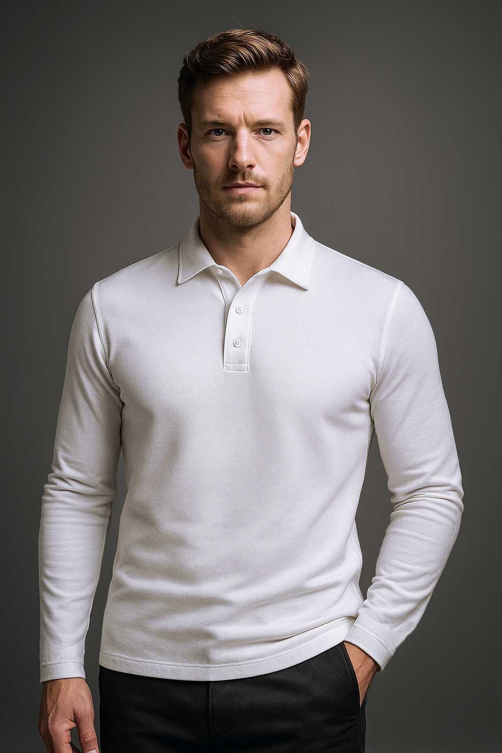 EZS Aria White Long Sleeve Polo - 2