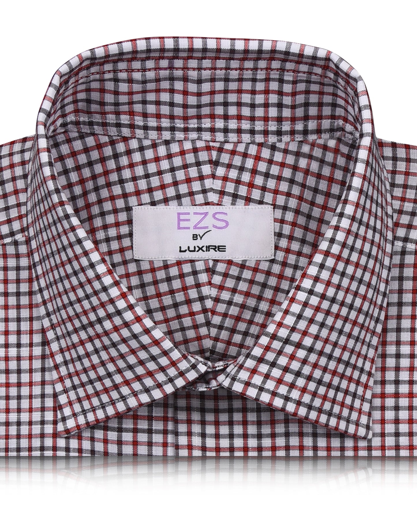 EZS Classic Red Black Mini Gingham Checks On White Shirt