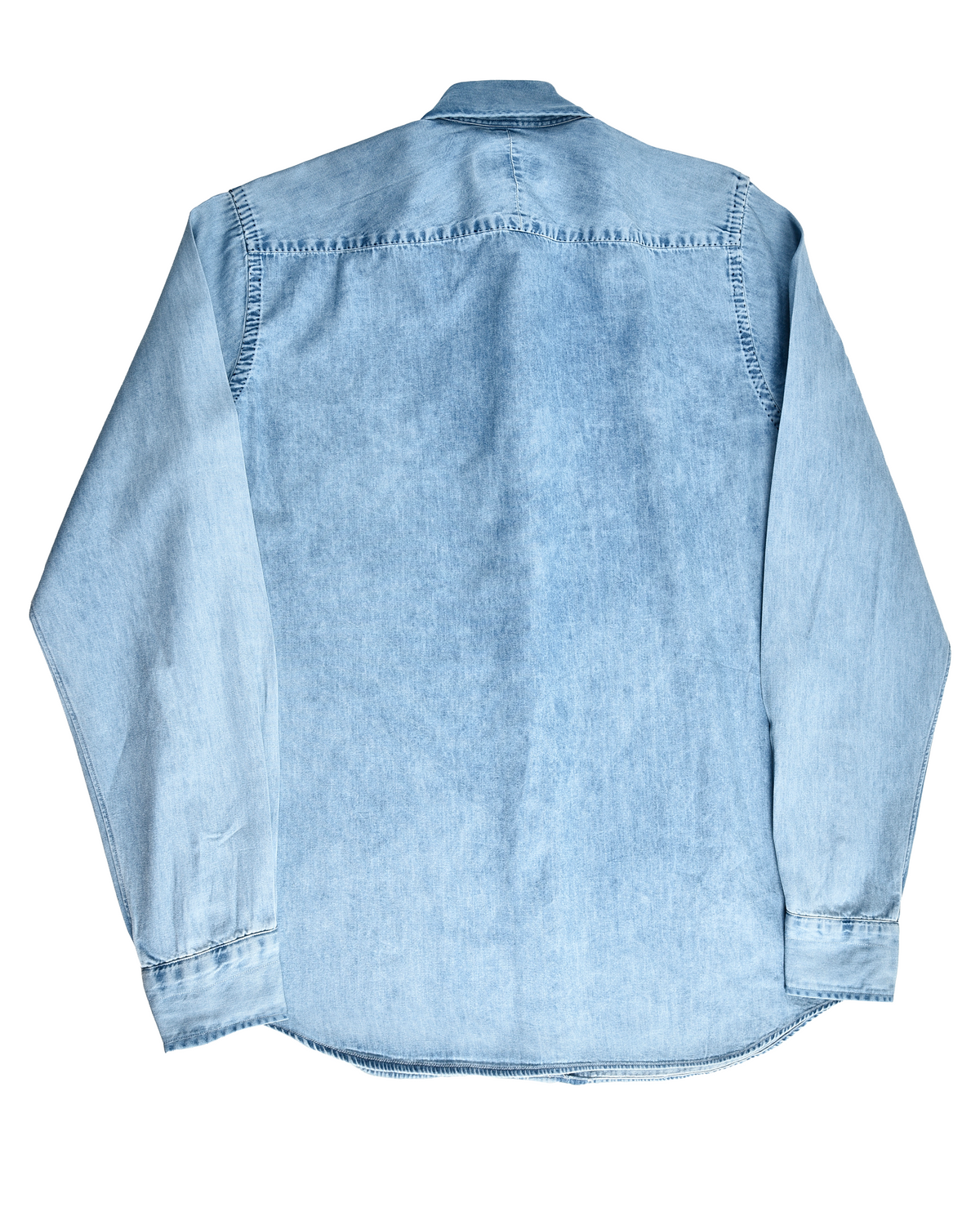 Fade Washed Light Blue Denim Chambray Shirt - 14