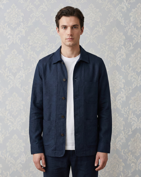 Fresco Cotton Ink Blue Shirt Jacket