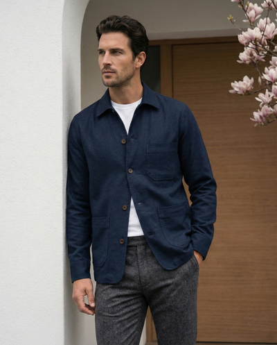 Fresco Cotton Ink Blue Shirt Jacket