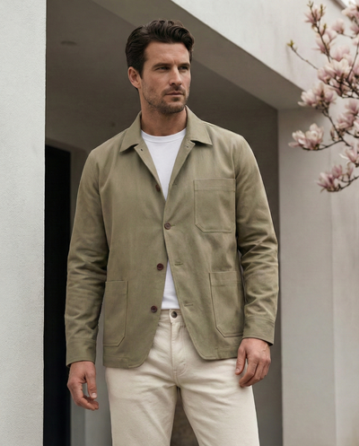 Fresco Cotton Pale Olive Shirt Jacket