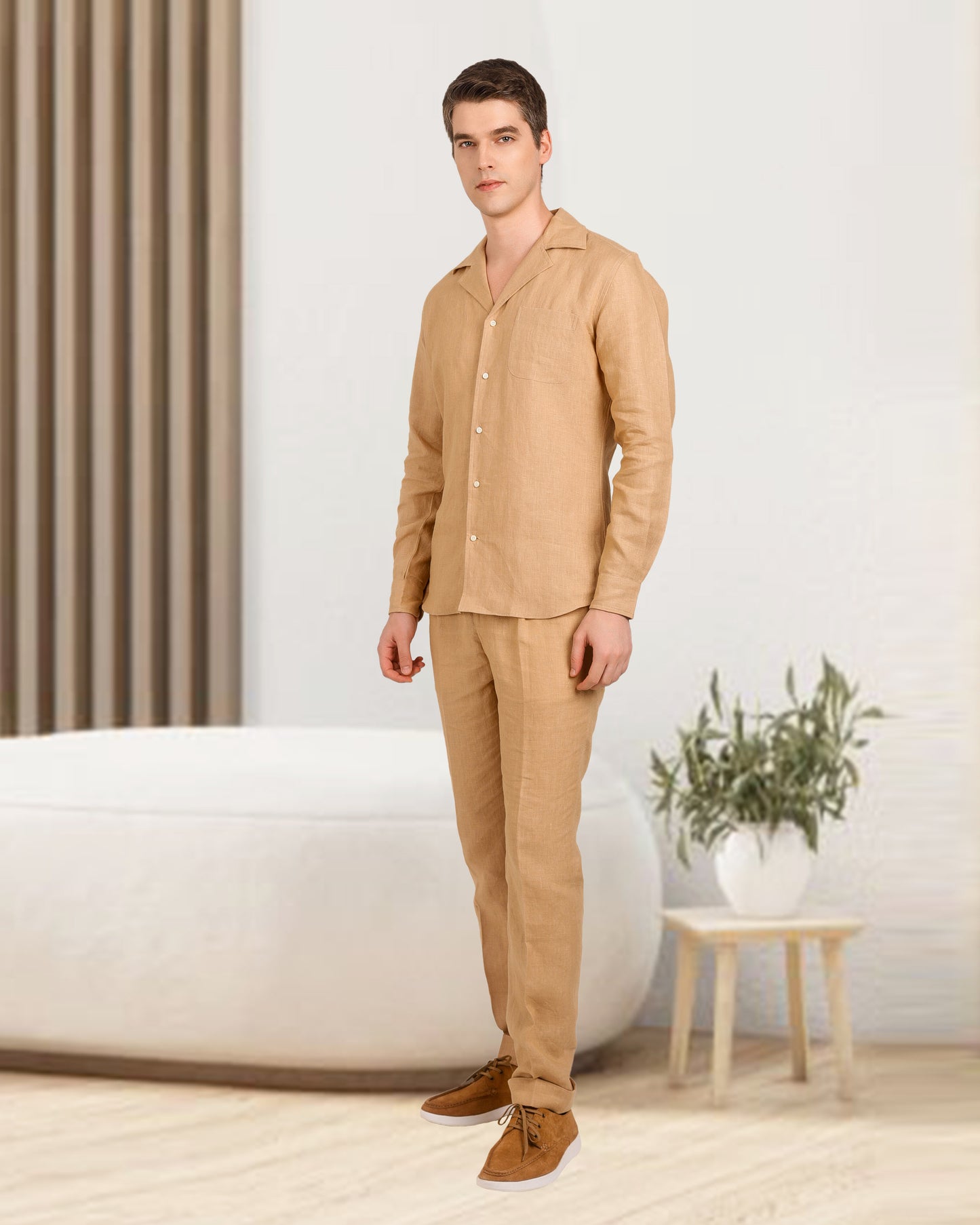 Golden Linen Dress Pant