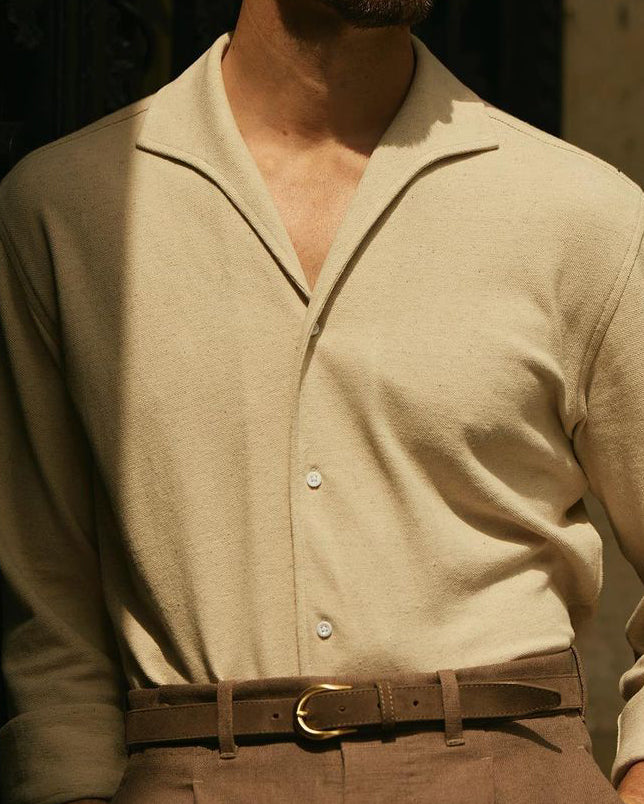 Heather Cream Linen Cotton Polo - 1
