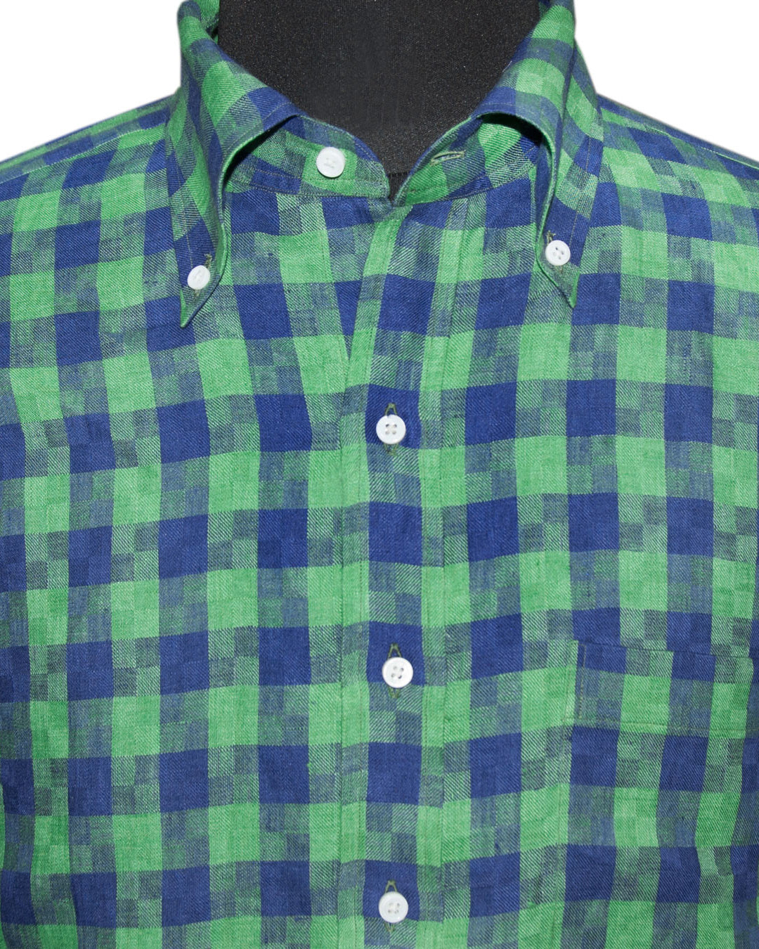 Linen: Indigo Blue Green Madras Gingham