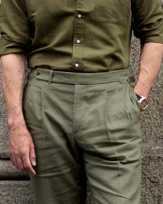 Linen Fresco Olive Green Dress Pant