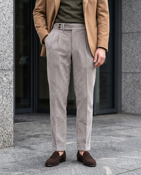 Modrone Corduroy Seersucker Beige - 8 Wale