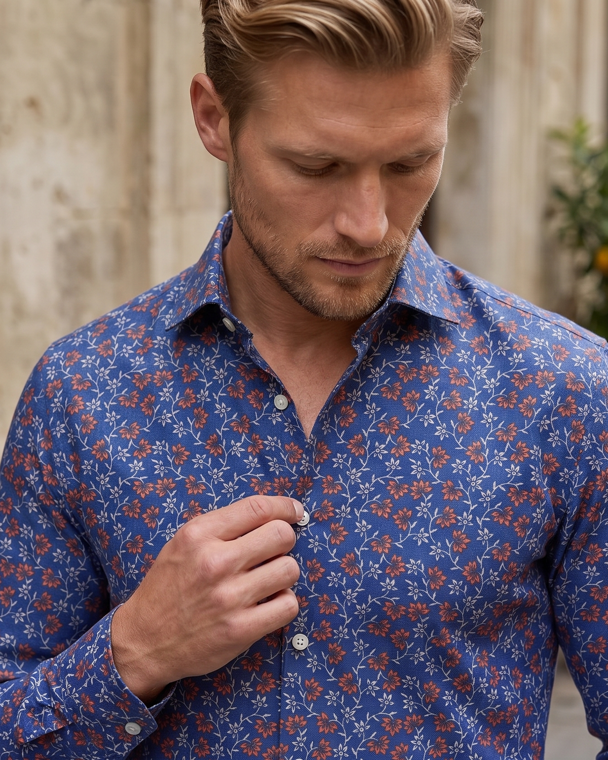 Getzner Floral Printed Shirt on Blue - 4