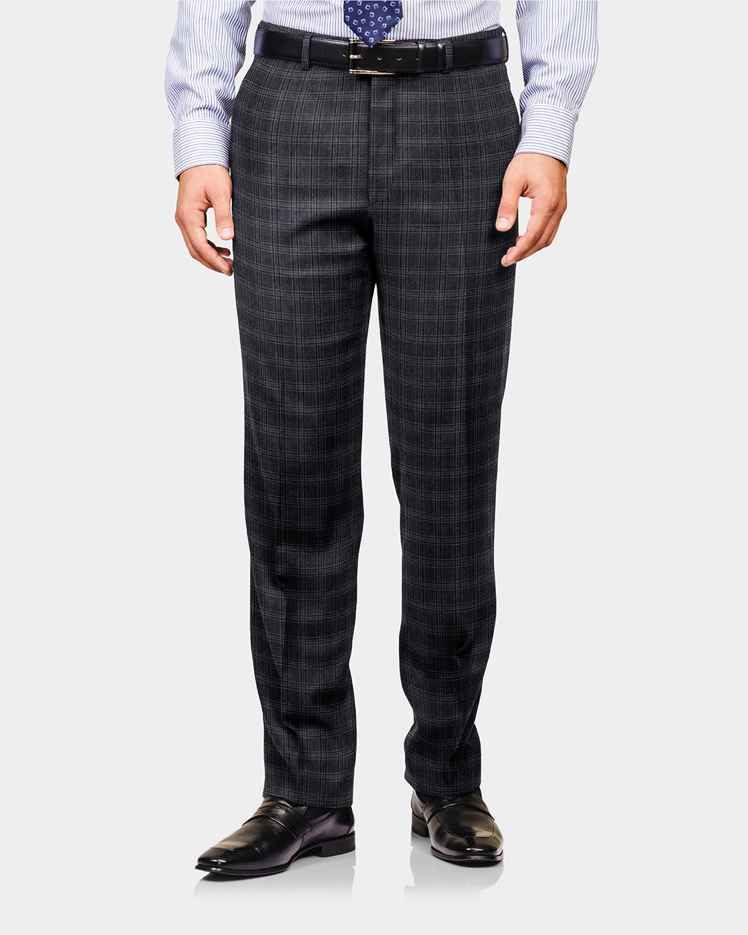 VBC Dark Grey Checks Twill Pant - 2