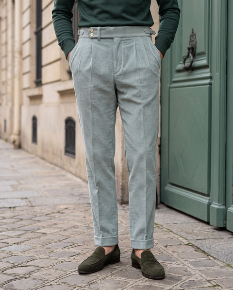 Modrone Corduroy Seersucker Light Green -8 Wale