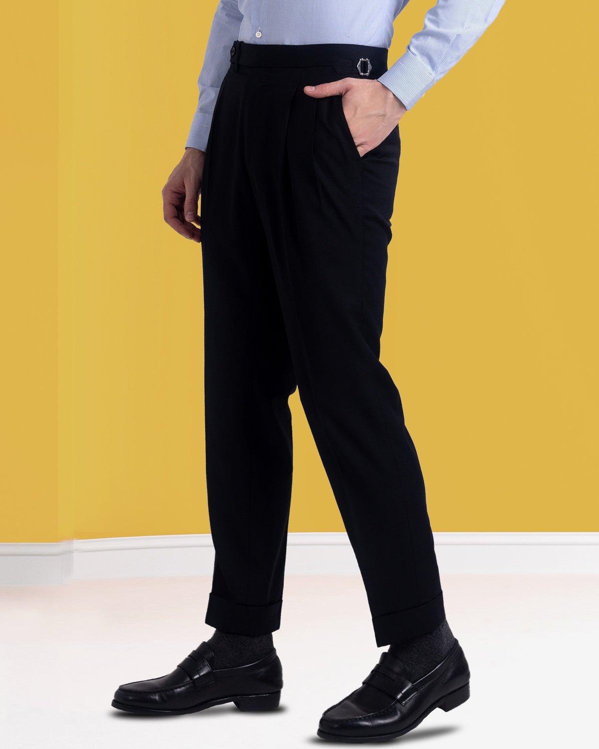 Pleated Black Washable Wool Pant - 1