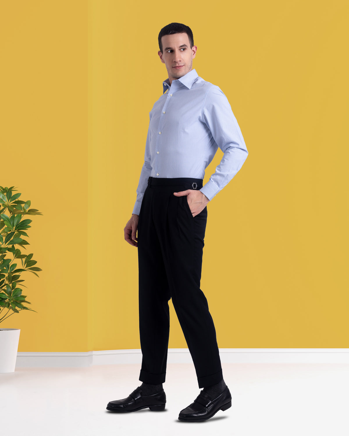Pleated Black Washable Wool Pant - 4