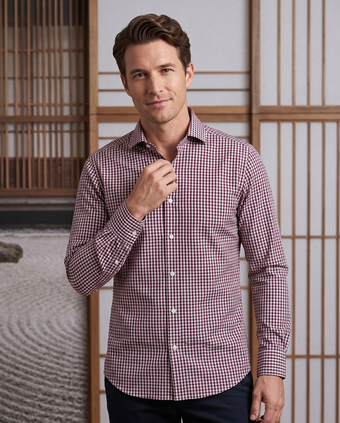 Maroon & White Gingham Shirt