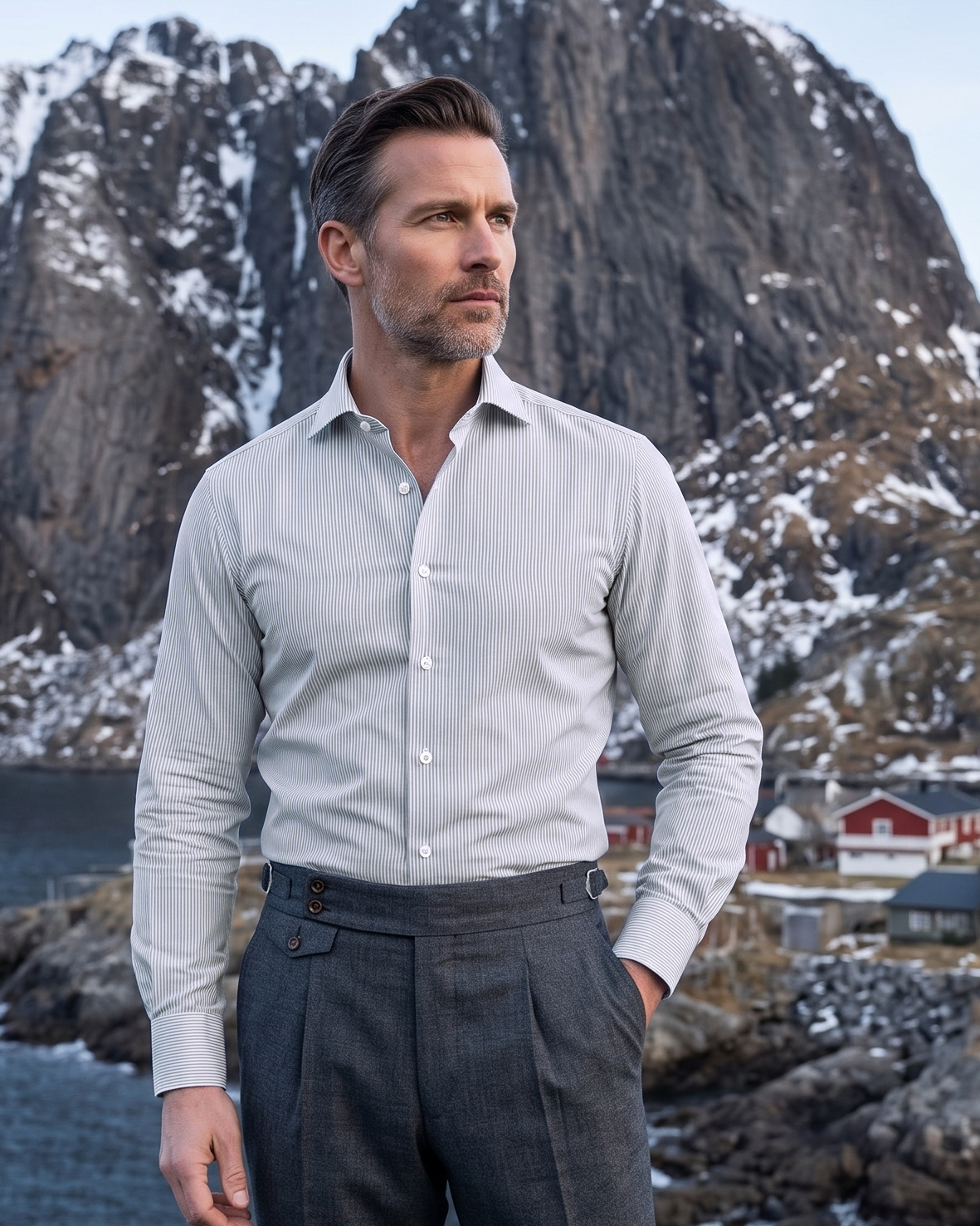 Grey Pinstripes Dress Shirt - 1