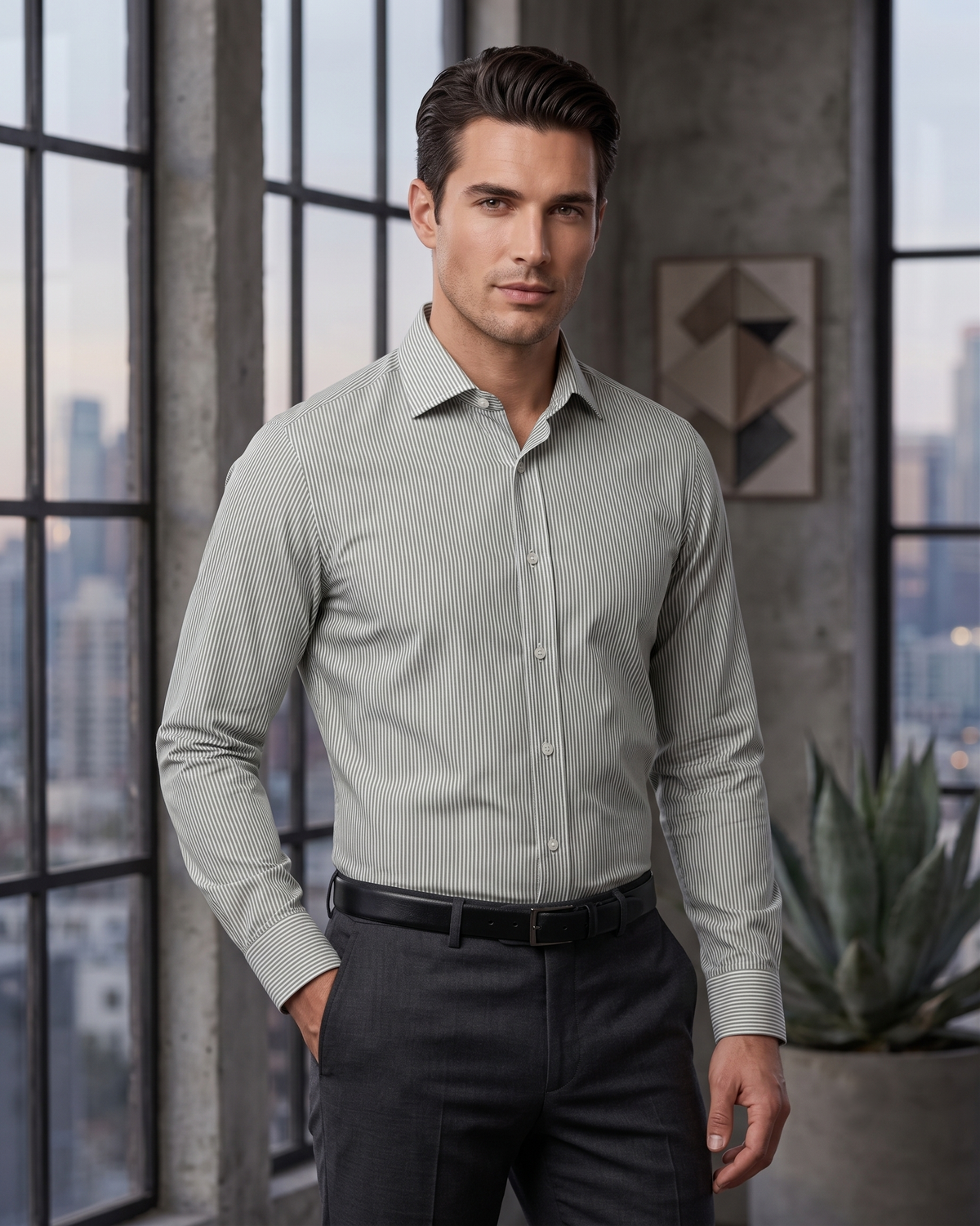 Green Olive Stripes Shirt - 1