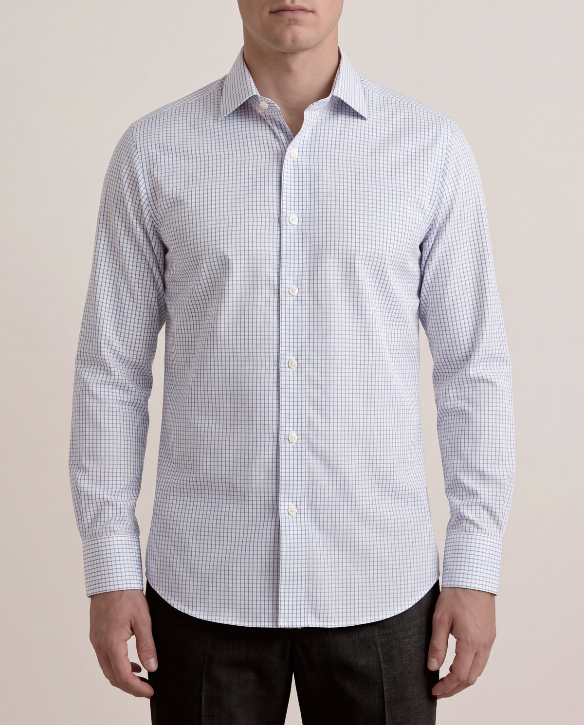 Nevron Wrinkle-Resistant Blue Checks on White Oxford Shirt - 1