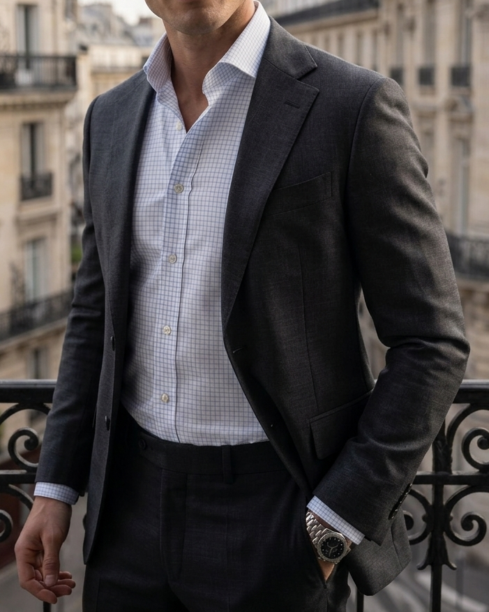 Nevron Wrinkle-Resistant Blue Checks on White Oxford Shirt - 3