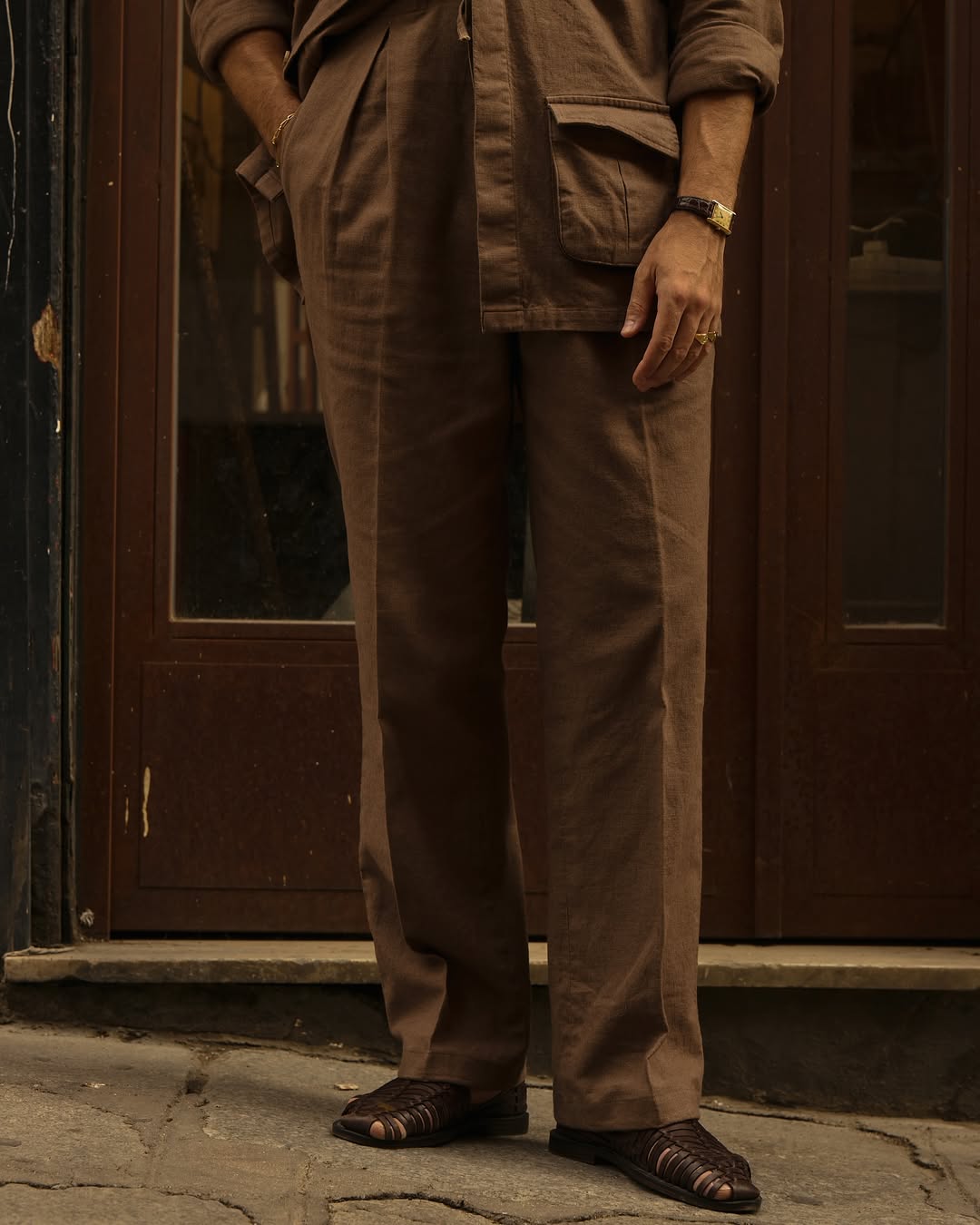 Linen Fresco Brown Pant - 1