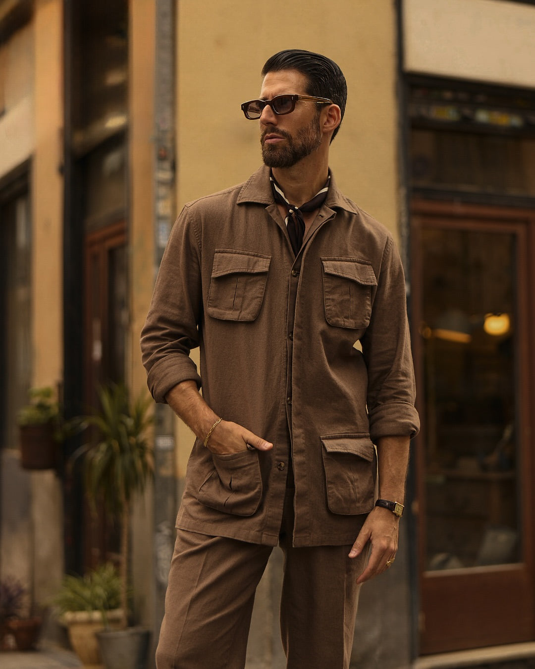 Linen Fresco Brown Pant - 8