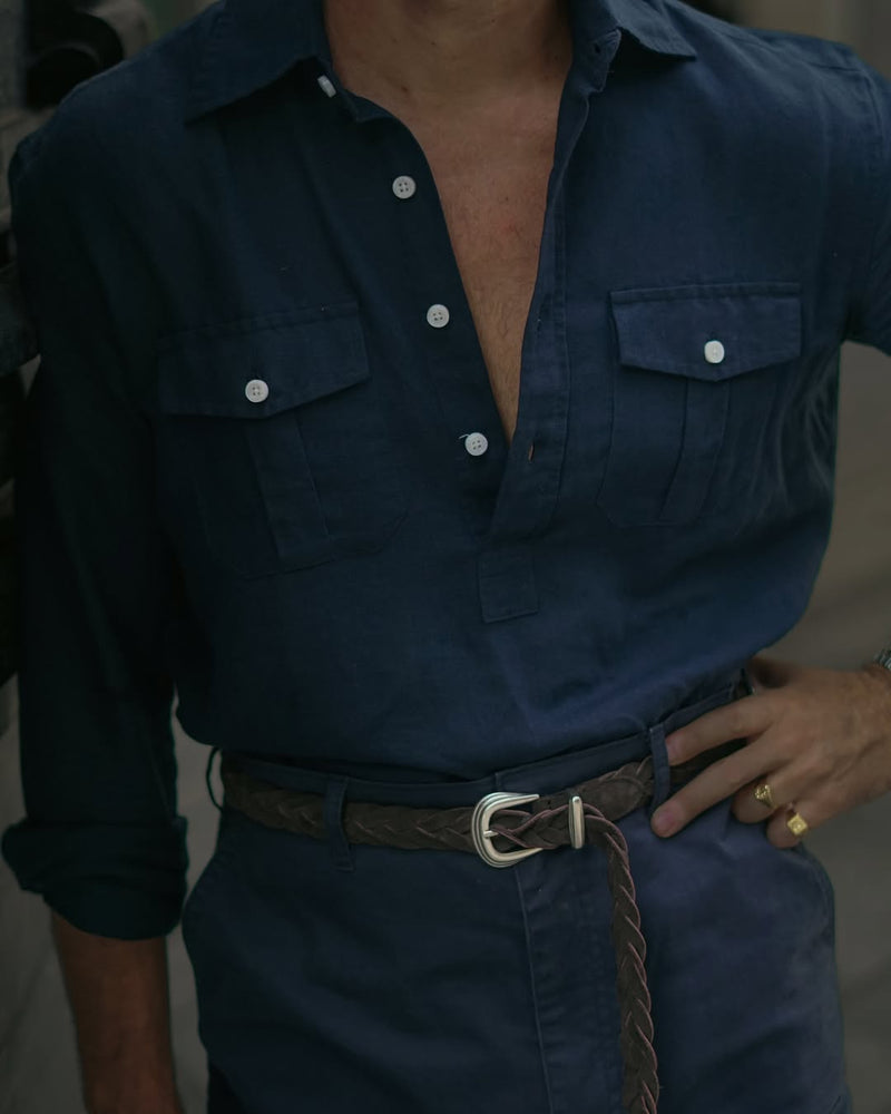 Navy Cotton Twill High Rise Cargo Pant