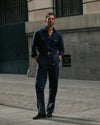 Navy Cotton Twill High Rise Cargo Pant