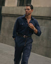 Navy Cotton Twill High Rise Cargo Pant
