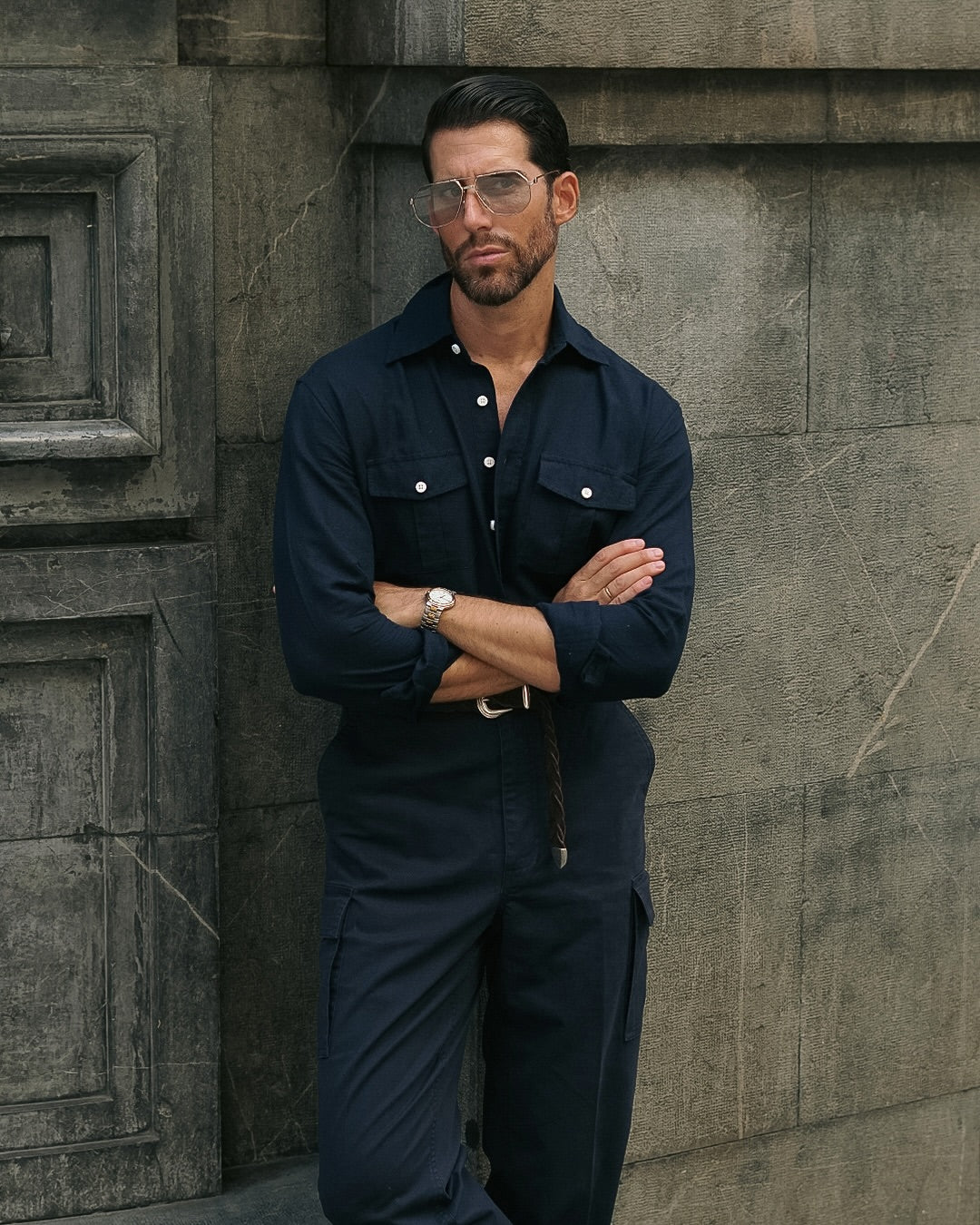 Navy Cotton Twill High Rise Cargo Pant - 9
